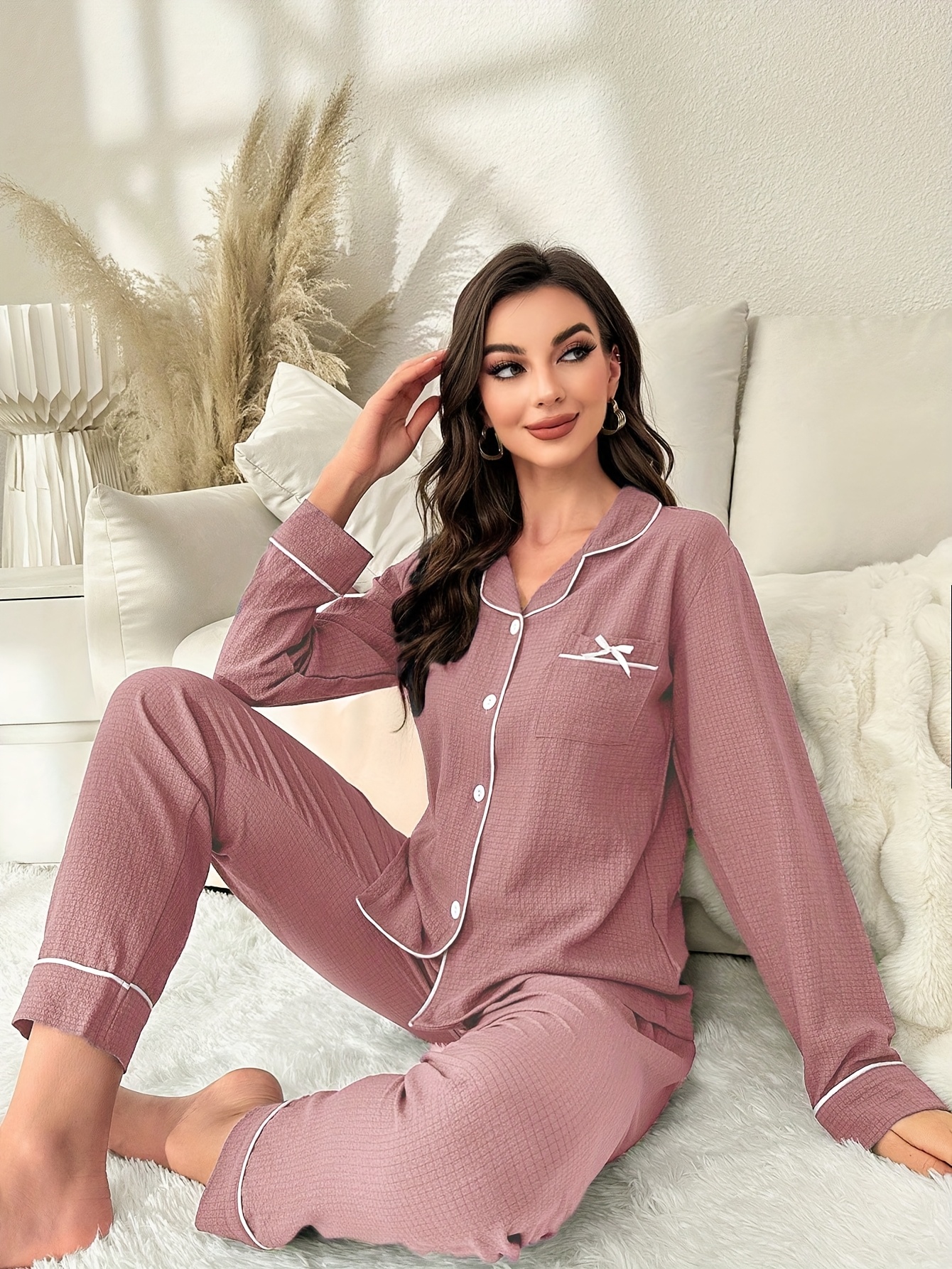 ensemble pyjama femme haut à manches courtes pantalon long Temu
