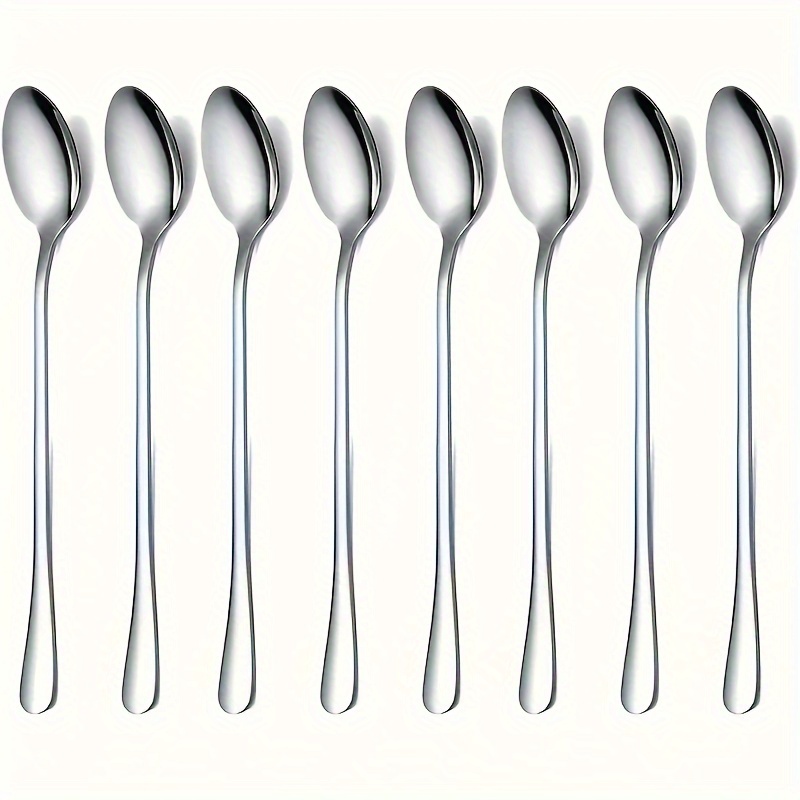 

8pcs Stainless Steel Coffee Spoon, Long Handle Stirring Spoon, Ice Tea Spoon, Ice Cream Spoon, Party Supplies, Restaurant Cafe Tableware
