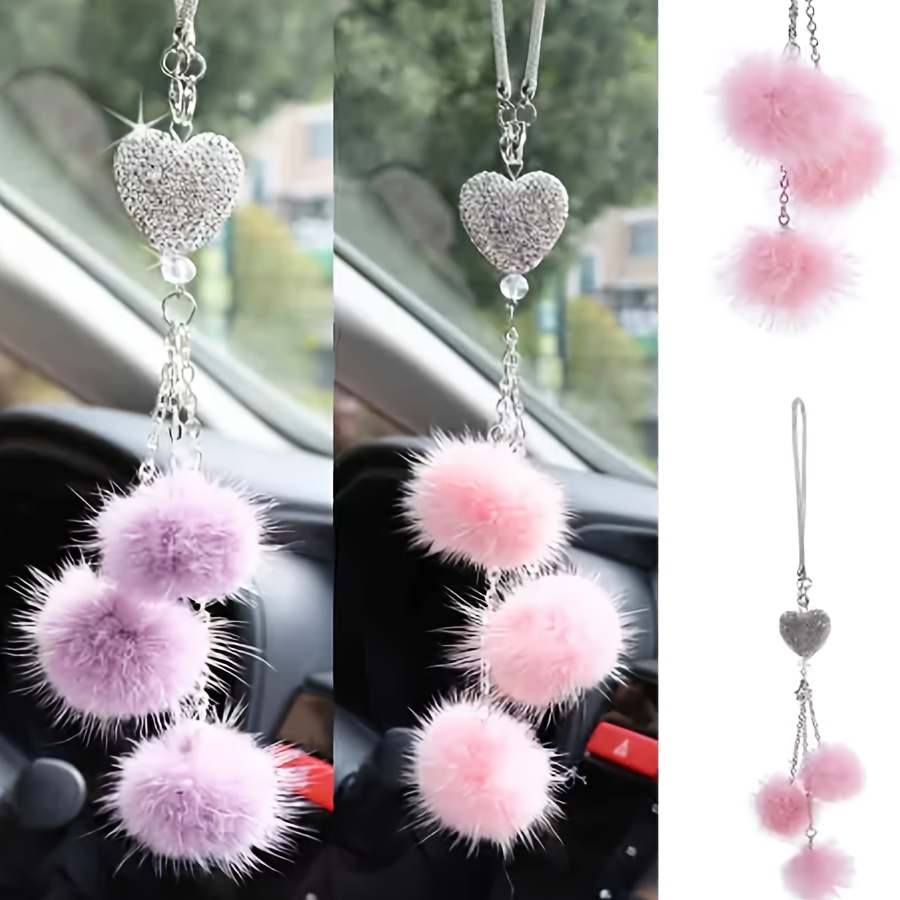 

Single Pack Sparkling Heart Pom Pom Hanging Ornament, Creative Fluffy Design, Other Material, For Car Dashboard, Home, And Bag Decoration, Ideal Gift For