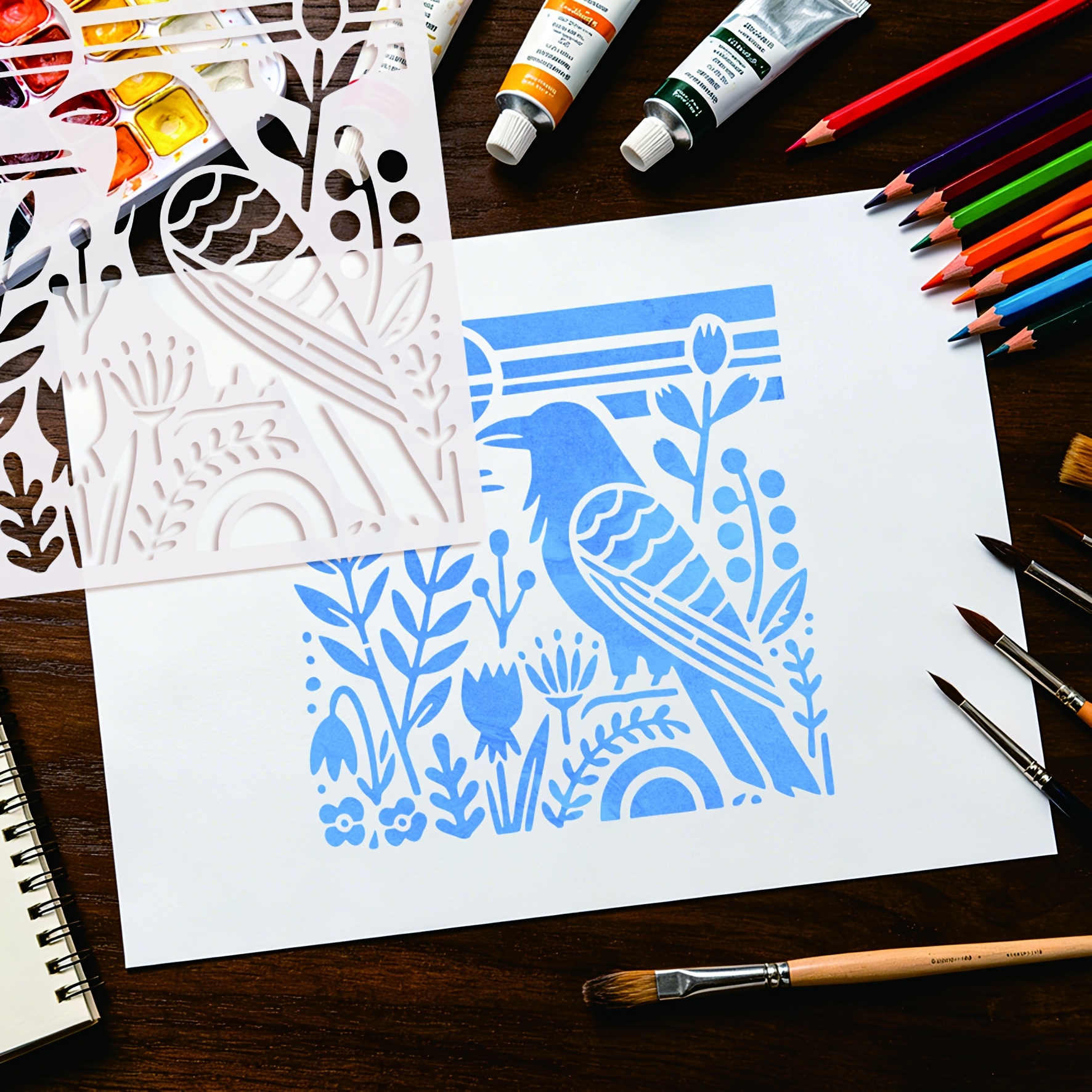 Folk Art Crow Bird Landscape Template