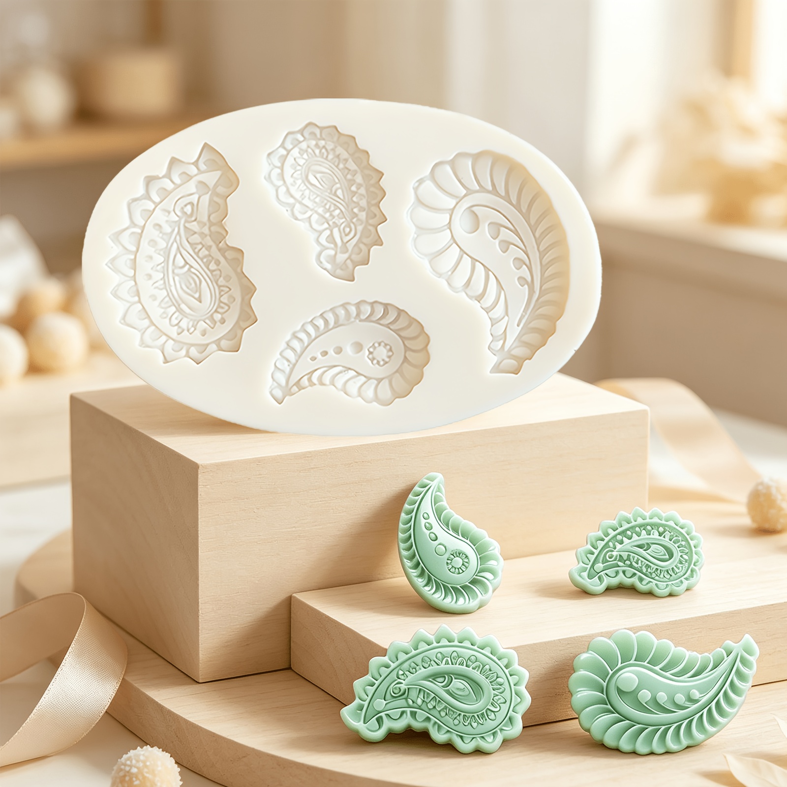 TEMU 1pc Of Retro Flower Chocolate Silicone Mold, Wave-edge Shaped Cake Decoration Fondant Mold, Easy-to--grade, Dough Flower Paste Jelly Pudding Ice