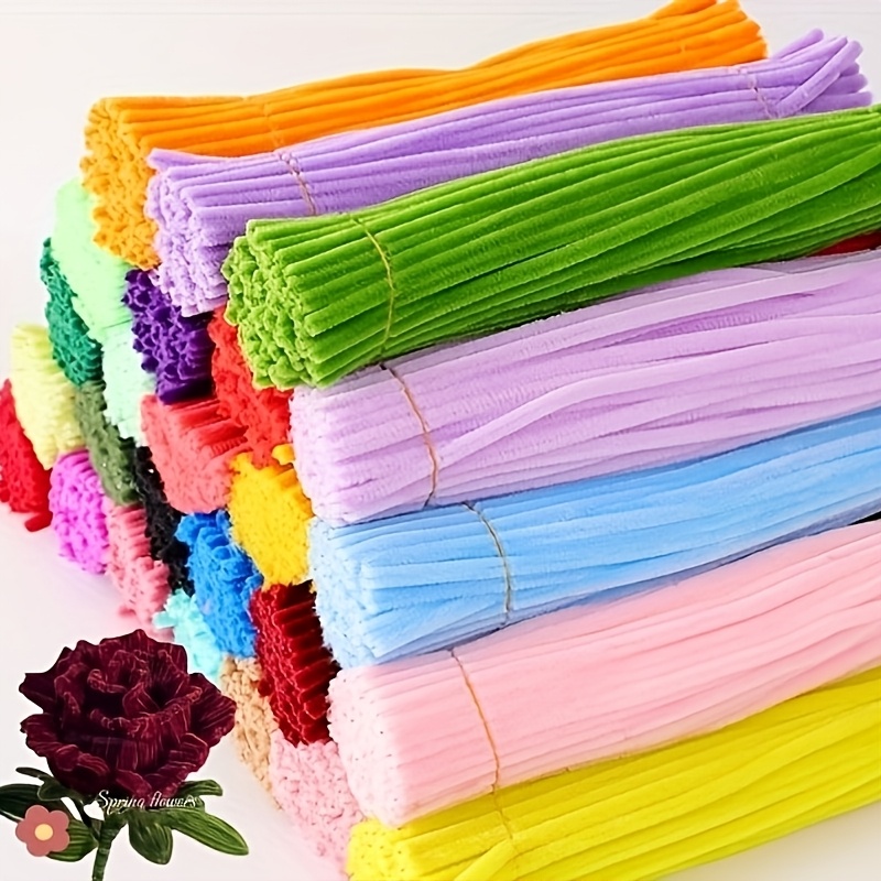 item picture 1022pcs including 1000 twist sticks 20 flower rods 30cm 12inch 2 rolls of   handmade pipe twist stick creative twist stick colored headband twist stick   non shedding bouquet plush strip handmade material package 20 different co