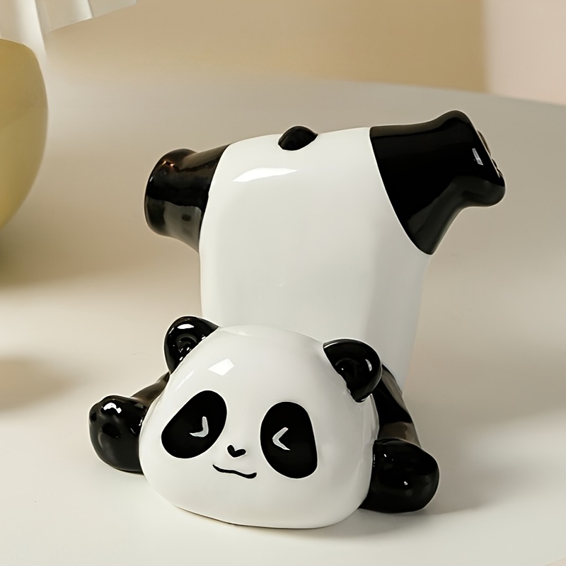1pc panda shaped ceramic phone stand with cute black     cartoon panda face   for secure phone holding   bedroom desk decor   0