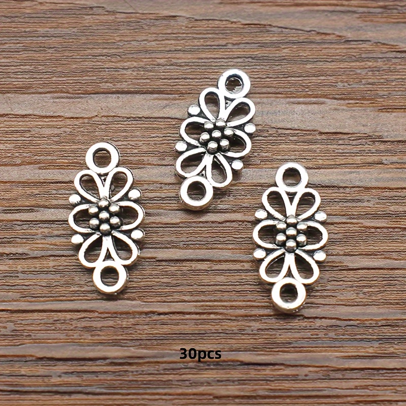 TEMU 30pcs 16x8mm Conectores Dobles Antiguos Plateados Elegantes De Agujero Doble Encantos De Flores Huecas De Moda Para Collar Pendientes Pulsera