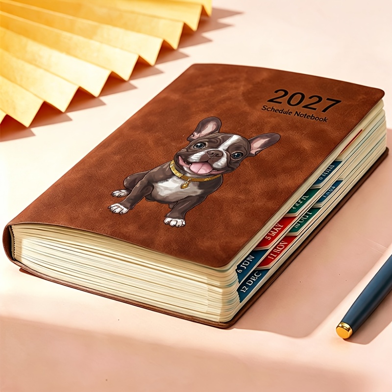 TEMU 1pc 2027 Daily Notebook, Monthly And Planner With Adorable French Bulldog Pattern Print, Portable Notebook Suitable For Daily Work Arrangement,