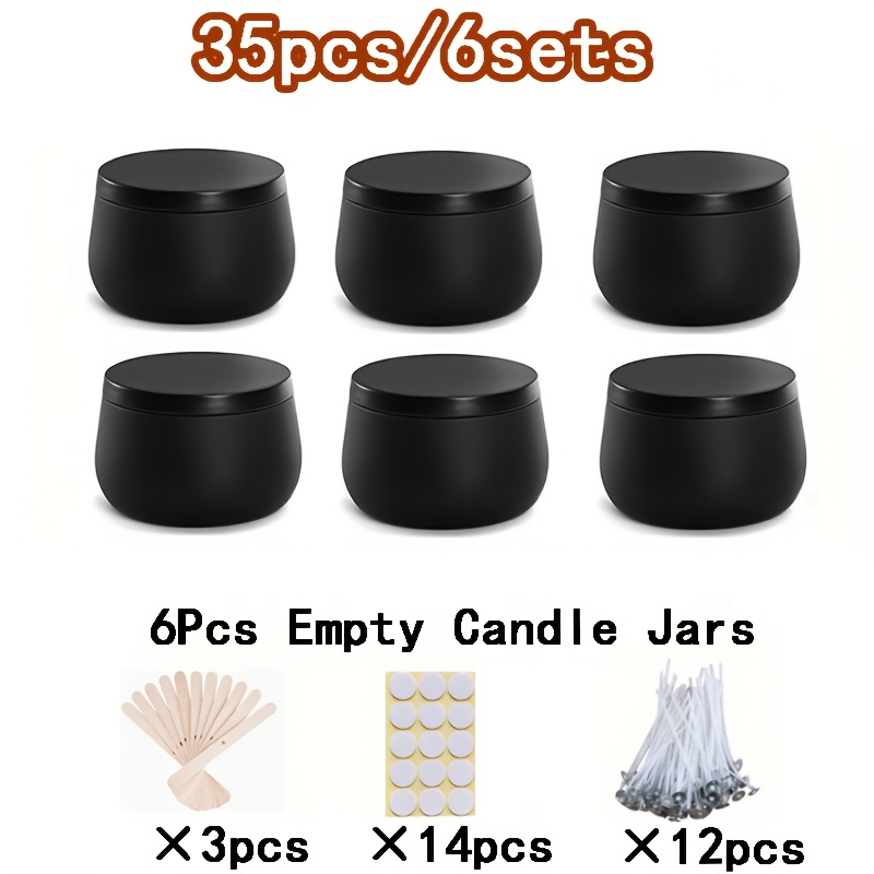 TEMU 35pcs Black Metal Candle Jar Set, 4oz With Lid - Metal Candle Jar Making Kit, Portable Empty Containers For Diy Candle Making And Storage,
