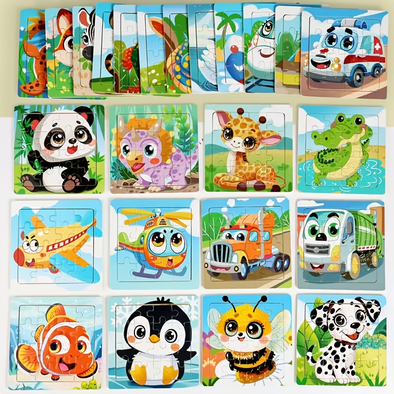 4-Pack Wooden Jigsaw Puzzles Animal Vehicle Theme
