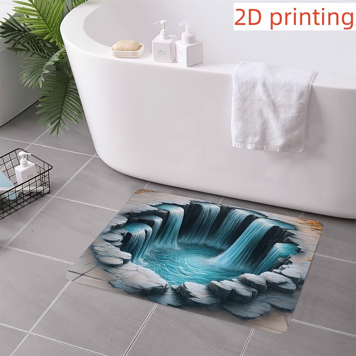 TEMU 1pc Doormat 3d Effect Waterfall Illusion Doormat - Machine Washable Non-slip Rubber Backing, Entrance, Living Room, Kitchen Floor Mat - 2d Flat