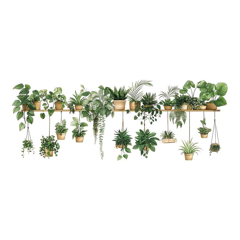 Spring Fresh Greenery Vinyl Wall Stickers, Reusable Self-adhesive Plant Decals For Living Room, Bedroom, Kitchen, Ramadan & Universal Holiday Decor, No Electricity Needed, Featherless, Halloween
