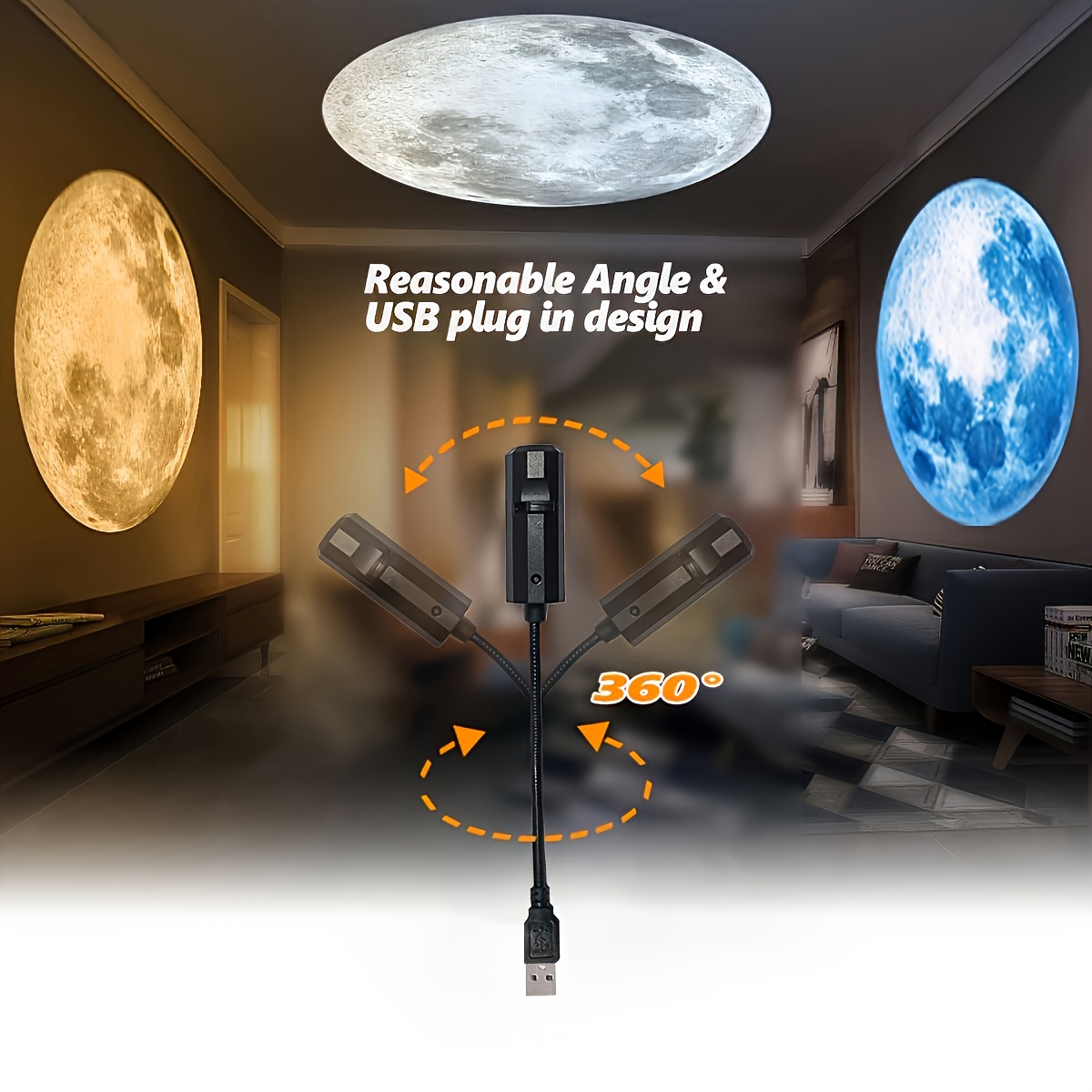 starry sky projection lamp usb powered 360 rotatable moon lamp with yellow white and blue slides bedroom ceiling decor light proposal and wedding background ambient light portable photo prop perfect essential gift for 13 holidays Product details 4