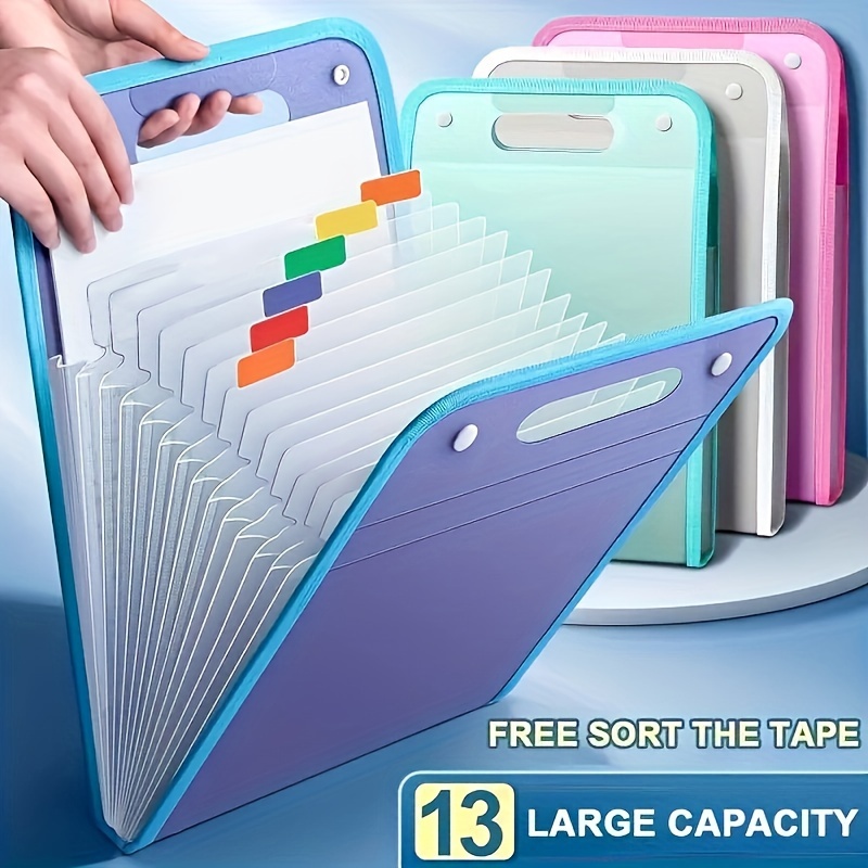 

1pc A4 Portable Vertical Hand-held Multi-layer Bag A4 Paper File Folder Large Capacity 13 Grids Multi-layer Expanding Sorting Storage Bag Folder Data