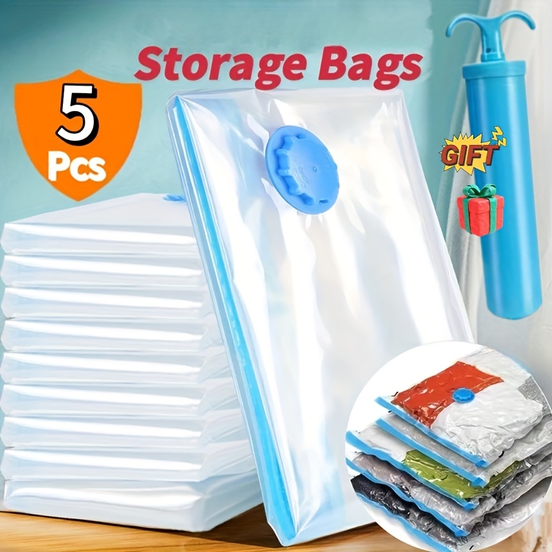 

5pcs Vacuum Storage Bag Set With Pump - Leakproof & -resistant, Ideal For Clothes, Blankets, Bedding - Space-saving Travel Organizer, Holiday Gifts And Valentine's Day