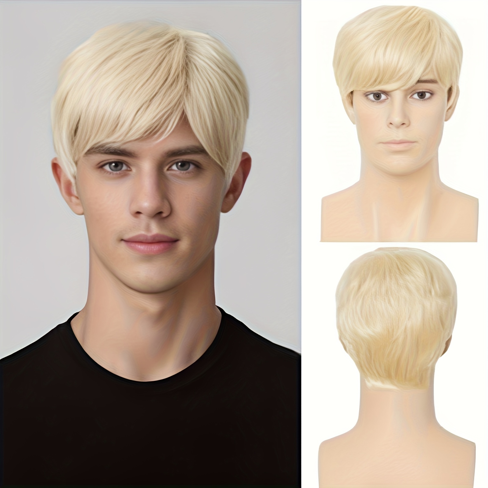 Image of Fashionable Men's Short Blonde Wig With Bangs, Heat Resistant Synthetic Fiber, Men's Wig, Summer Wig, For Casual Attire, Role-playing And Party Costume Matching