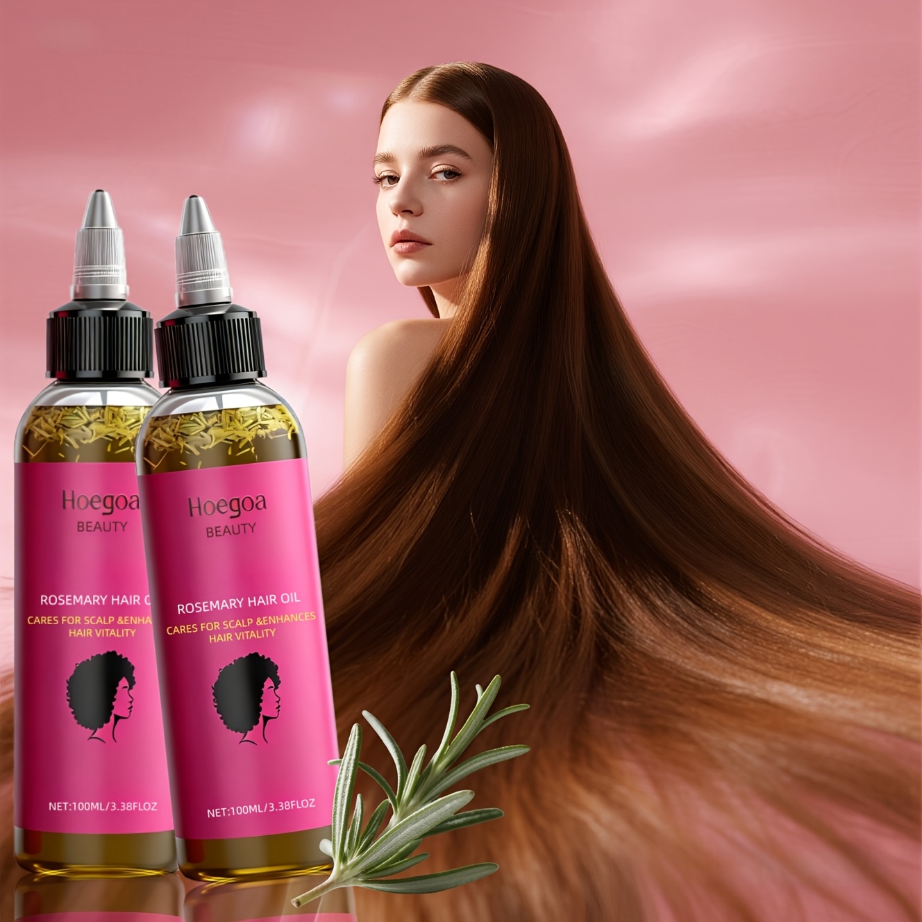 TEMU 2pcs Hoegoa Rosemary Hair Oil- Natural Rosemary Leaf& Bataana Oil Blend For Hair& Moisturizing, Normal Hair, Promotes , Hair Care, Sleek , ,