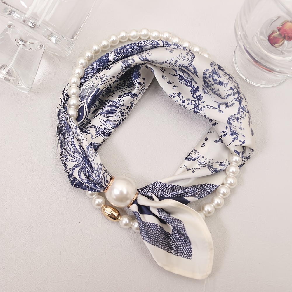 TEMU 2pcs Set Women' Shirt Decorative Ribbon Floral Faux Satin Scarf Office Decorative Small Square Towel Easy All-match Shirt Decoration Ribbon
