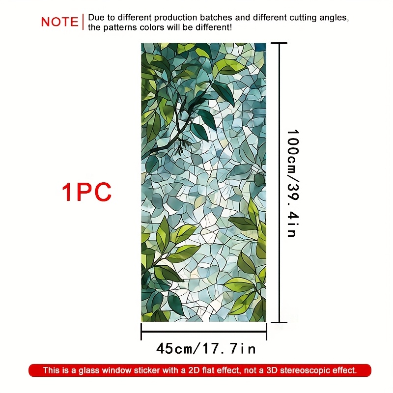 TEMU 2d Flat, 1 Roll 2d Green Leaves Mosaic Pattern Window Film, 45×100cm, Frosted Pvc Material With Electrostatic Adsorption – Decorative Glass