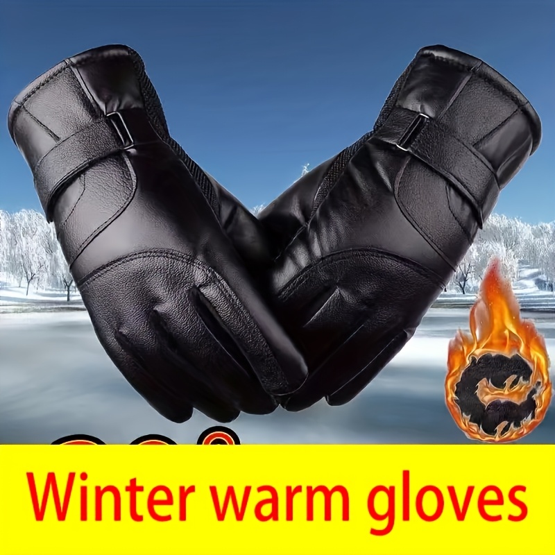 

1 Pair Of -lined Leather Winter Gloves - Waterproof & Touchscreen Compatible - Warm, Stylish Accessory For Men And Women With Wrist Strap, Ideal For Cold Weather, Gloves For Cold Weather