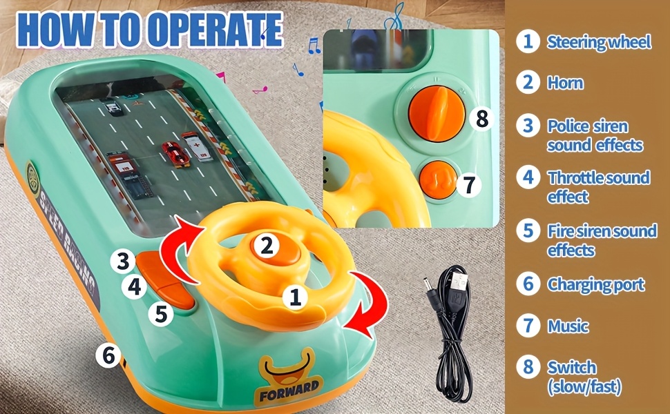 kids racing car steering wheel toy interactive play for racing dodging and   games with sound and   fun simulation for developing driving skills Product details 3