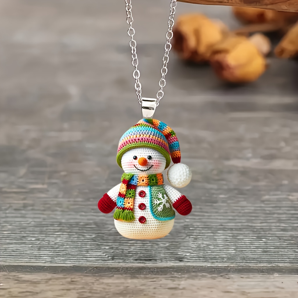 

Christmas Themed Acrylic Knit Snowman Pendant Necklace - Unique Holiday Jewelry Gift For Teens And Adults - Casual Wear No-metal Pendant Chain Over 15 Years Old