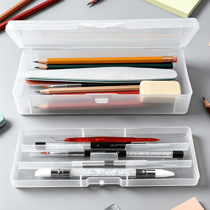 TEMU 1 boîte à papeterie transparente, étui à crayons avec couvercle, convient et , idéal pour ranger les crayons, les marqueurs, les stylos à bille,
