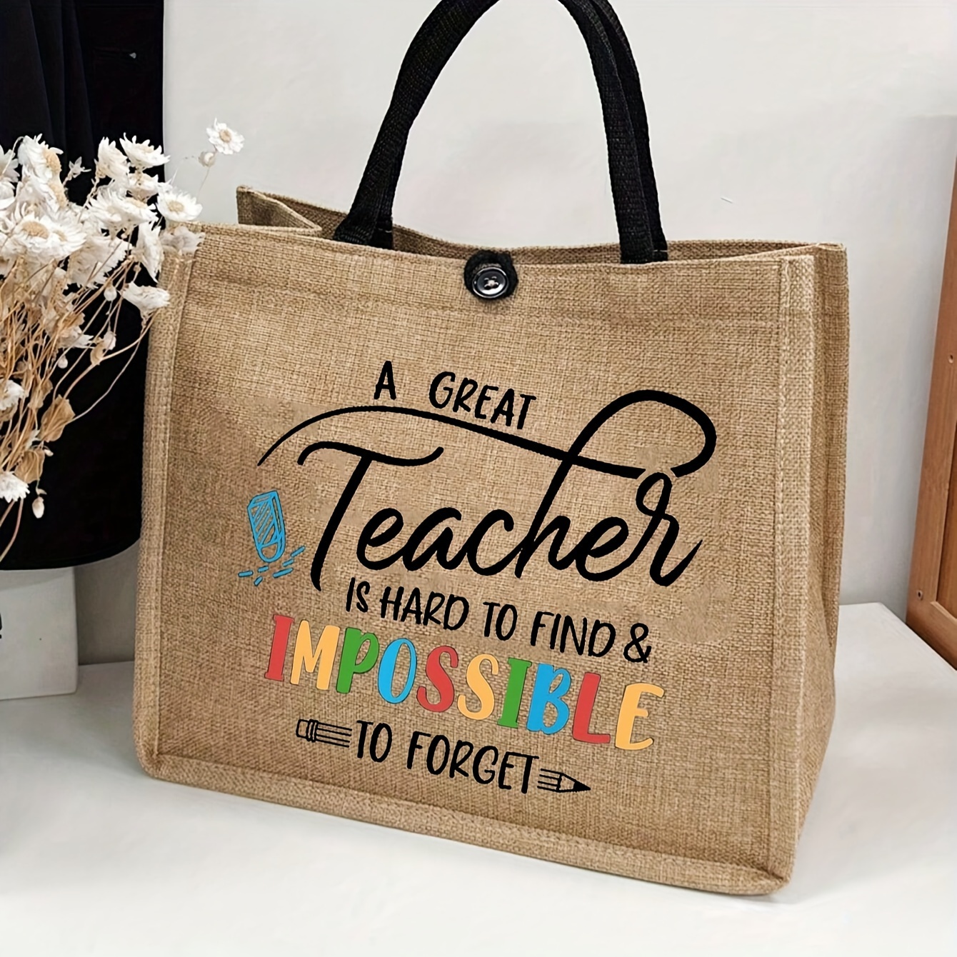 

Teacher's Day Letters Pattern Tote Bag, All-match Versatile Lightweight Satchel Bag For Daily Use