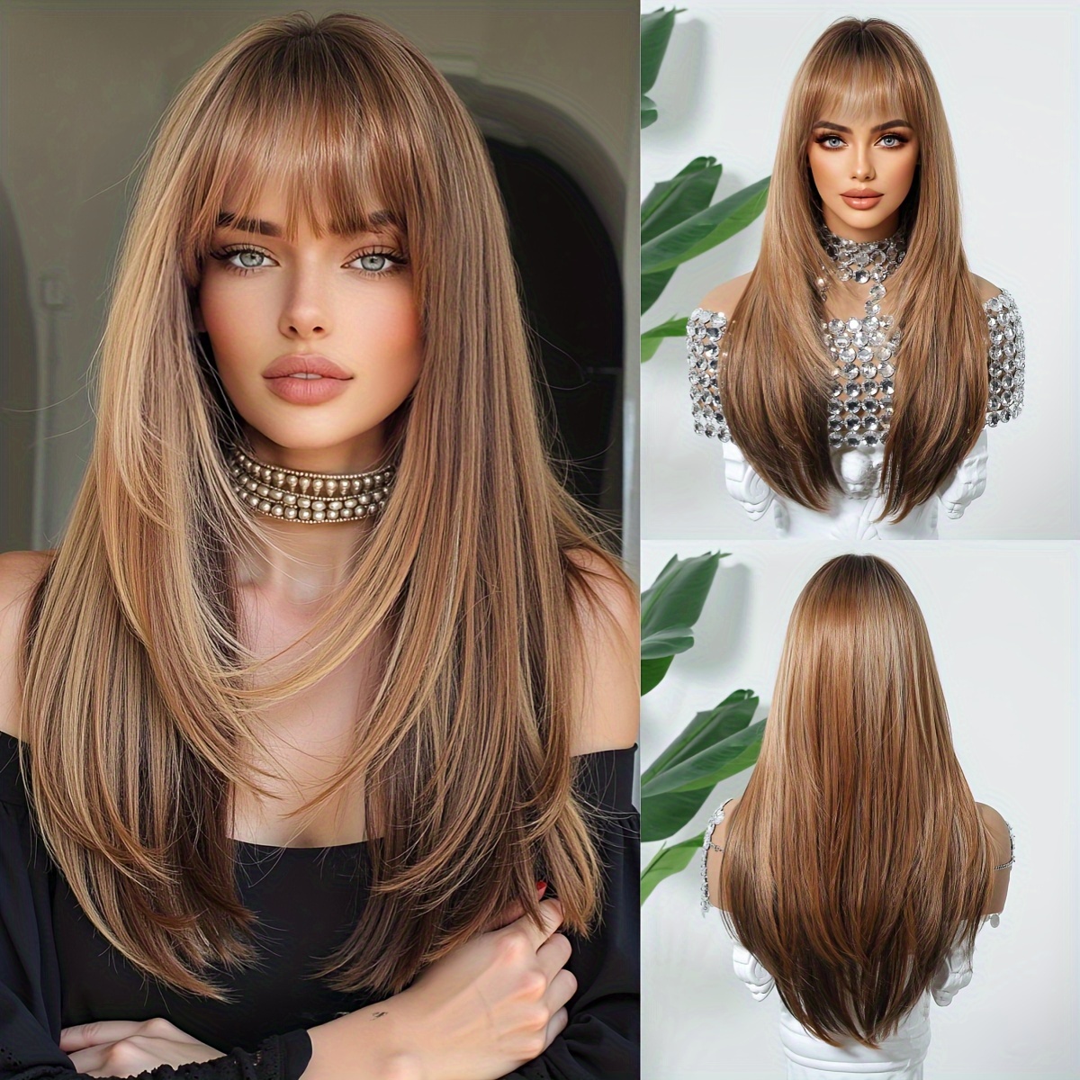 

Elegant Women's Wig Light Brown Long Straight Layered Ends Fashion For With Matte , Tang Long Fiber, 100% Density Cap, , Heat-resistant And Customizable