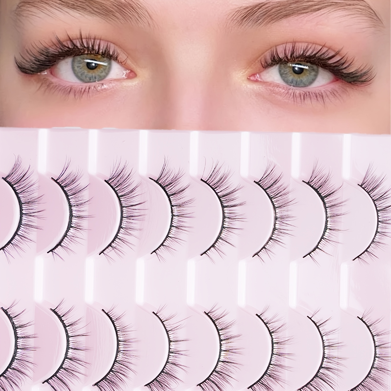 TEMU 10 Pairs Of Delicate Natural Lashes With Low Density For A Light And Fluffy , Wear