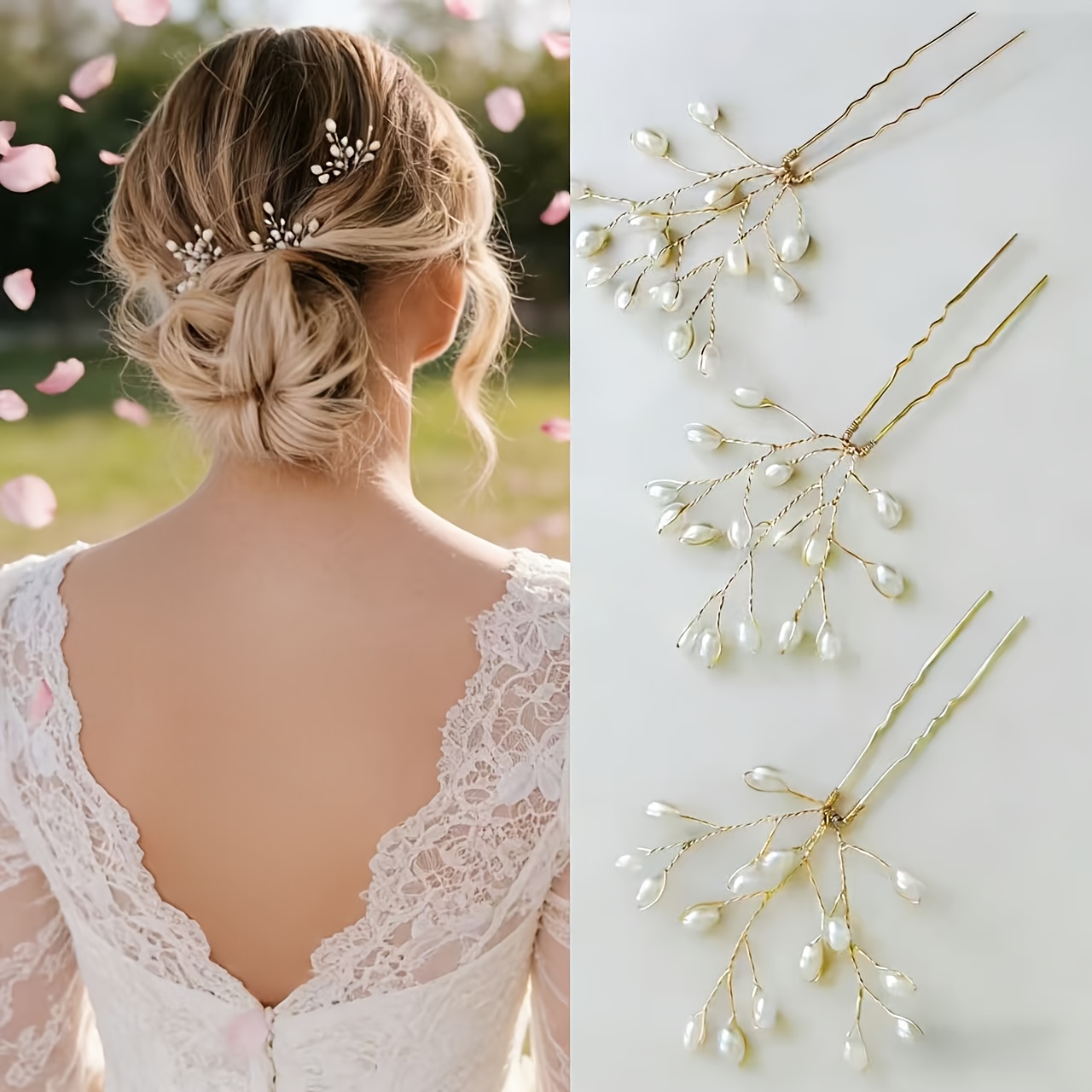 Image of 3pcs Handmade Pearl Hair Forks Bride Easy Beautiful Additions Hairpins Handmade Beaded Pearl Additions Insert Comb