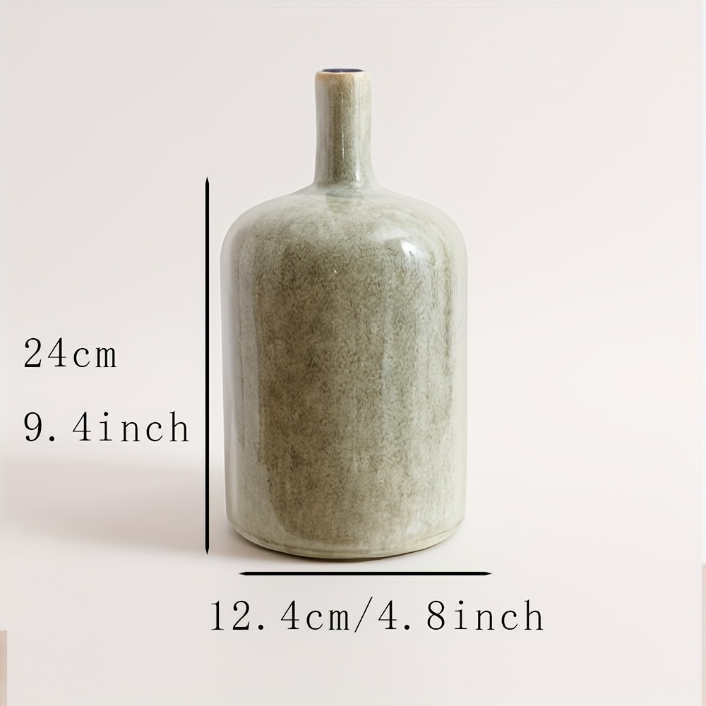 TEMU Vase en céramique de style française pour herbe de la - Vase à fleurs vintage à long col émaillé vert sauge, vase cylindrique en porcelaine
