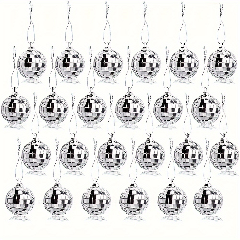 

24pcs Silvery Disco Mirror Balls - Hanging Ornaments For Christmas Tree, Wedding & Party Decorations