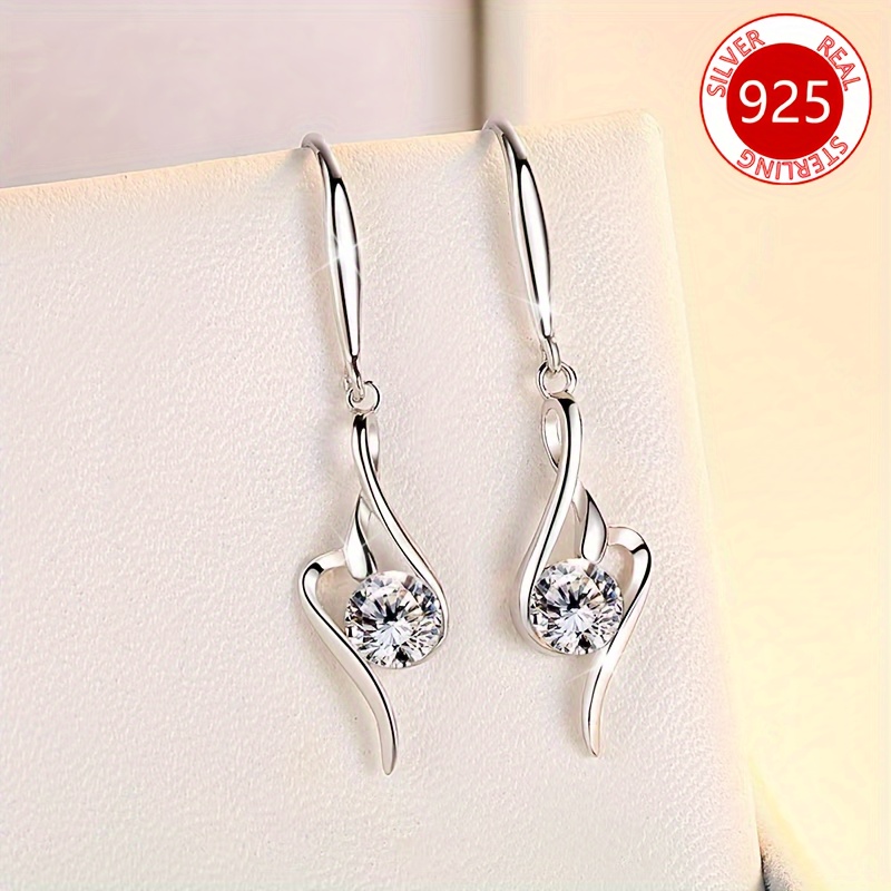 

925 Sterling Silver Dangle Earrings With Clear Zirconia Stones - Perfect For Everyday Wear And Special Occasions