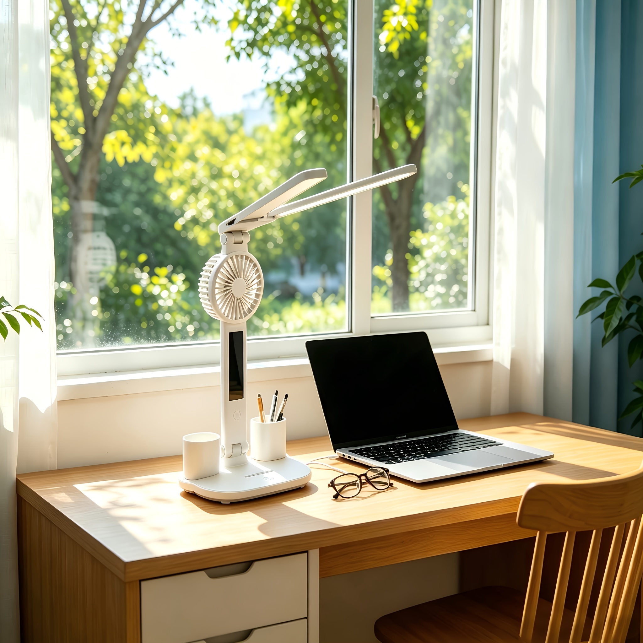 multifunctional fan desk lamp reading light dual head led table lamp 3   usb powered office and study soft light fan desk lamp with dual adjustable heads eye protection desk lamp for living room bedroom   modern lighting lamp Product details 0