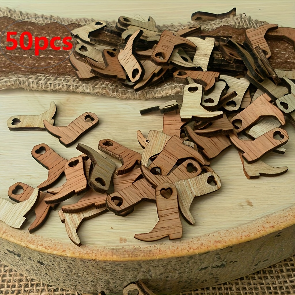 Image of 50pcs Of Vintage Wooden Cowboy Boot Wooden Decorations - Craft Materials, Suitable For Gift Wrapping Supplies, Desktop Decor, And Scrapbooking