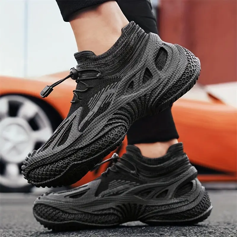 mens 2025 casual sneakers breathable knit upper lightweight cushioned for running daily wear low top lace with pu fabric upper durable pvc sole comfy shoes everyday footwear sleek sporty design textured traction footwear Product details 3