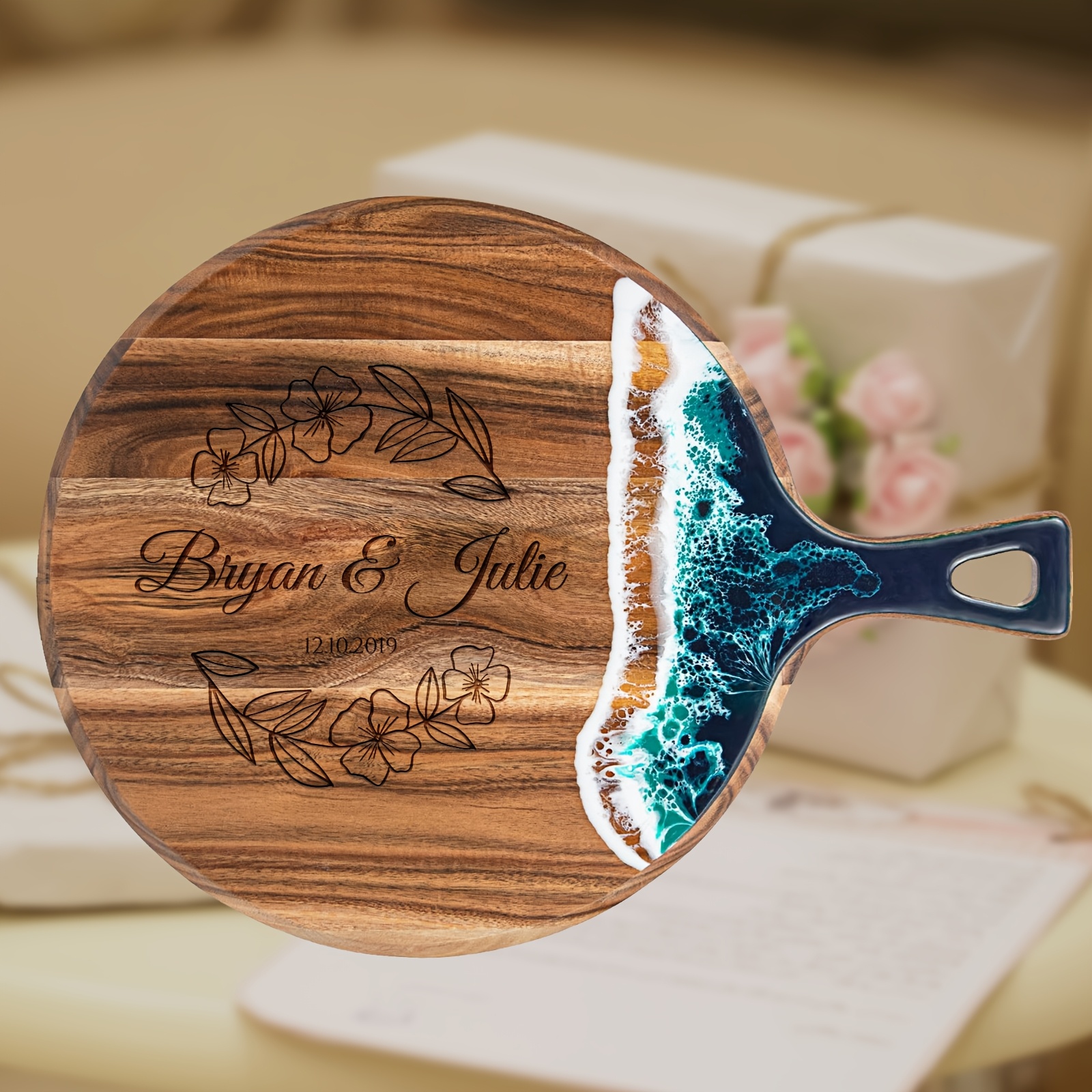 TEMU Wedding Custom Engraved Resin Wave Cutting Board, Personalized Anniversary Gift, Unique Newlywed Keepsake, Free Laser Engraving, Kitchen Decor
