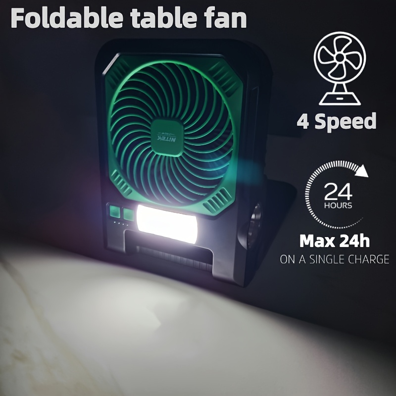 Portable Solar Fan with LED Night Light & Flashlight - USB Rechargeable