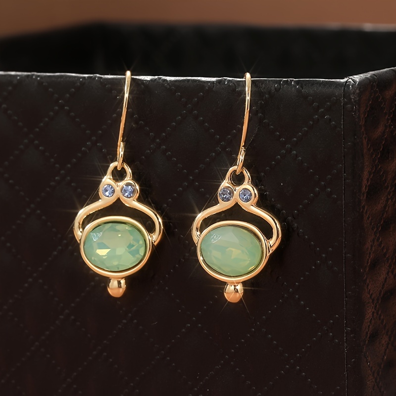 Women's Golden Green Stone Dangle Earrings, Everyday Wear