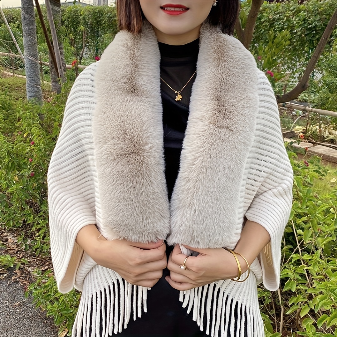 

Chic Fur Shawl For Women - Cozy Knit, Solid Color, Warm Cloak - Autumn & Winter, Windproof, Fit, Korean Version, Internet , Trendy, Su Warm Jacket Clothes, Style, Outing Occasion