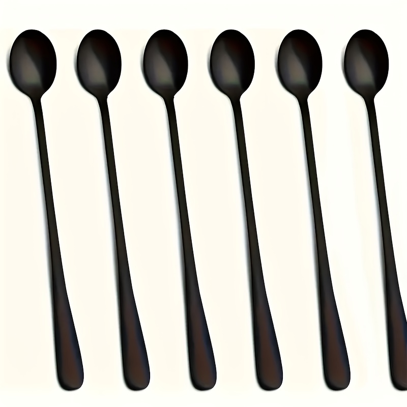 E-shop 6-teiliges Set Langstielige Eistee-Löffel, Schwarze Rührschöpflöffel, Premium Edelstahl Kaffeelöffel, Cocktail-Rührlöffel, Spiegelpolierter