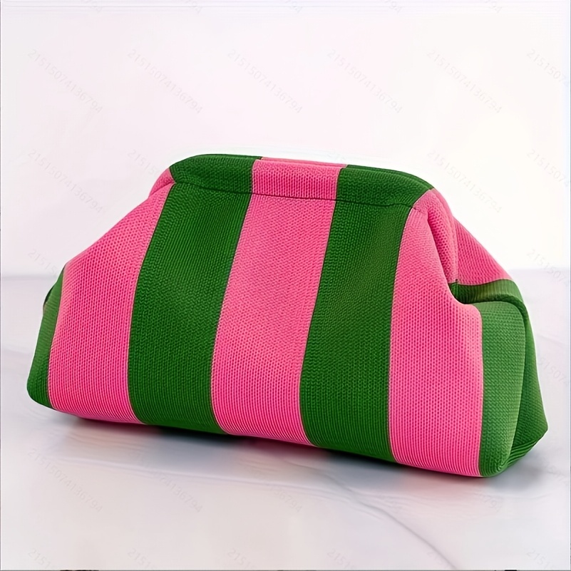 TEMU Women's Large Capacity Cloud Handbag Suitable For Travel & Beach - Xzck Elegant Striped Pleated Knit Bag With Closure, Machine Washable Tote For