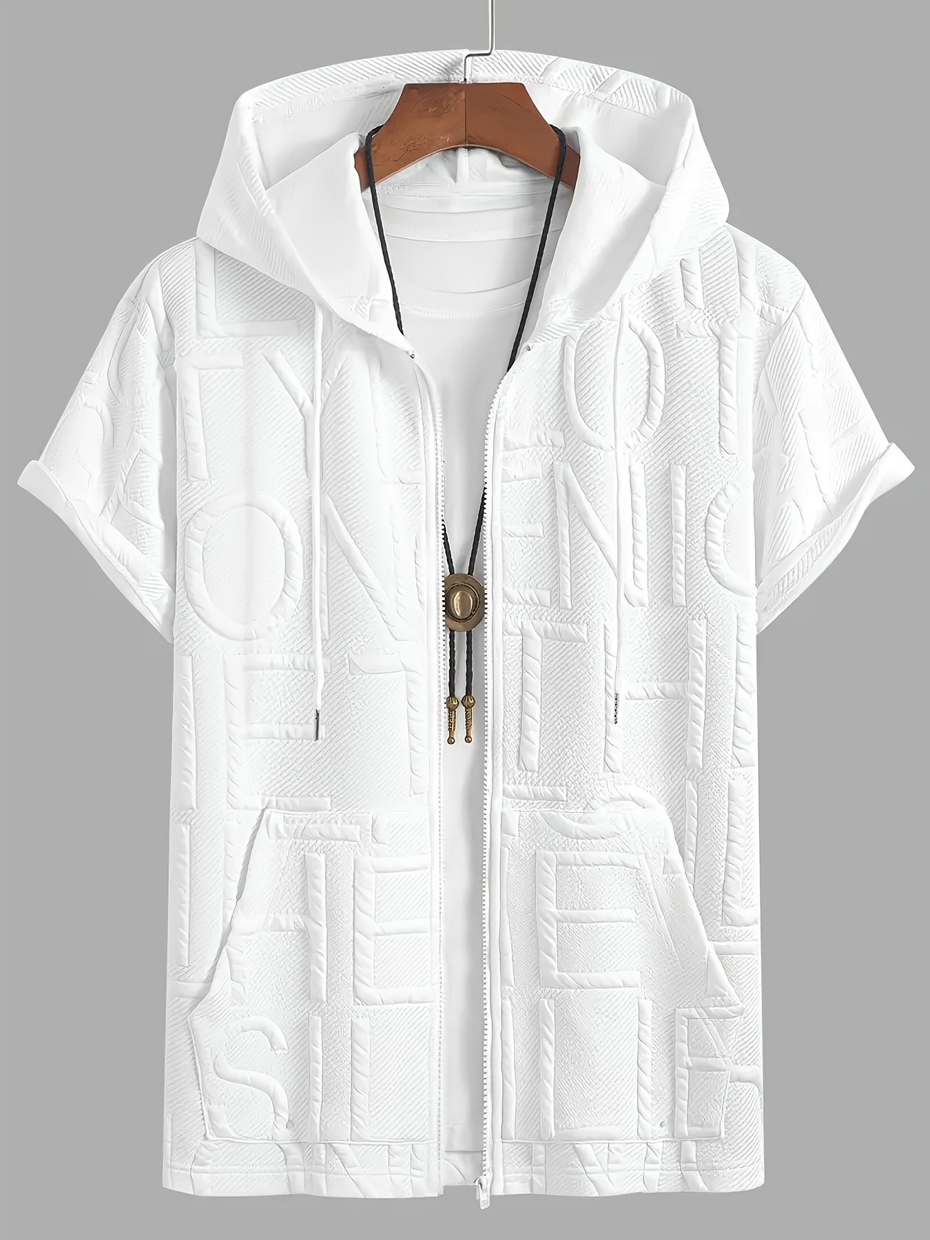 *'S Plus Size Short Sleeve Hooded T-Shirt with Kangaroo Pocket  Breathable, Comfortable, White Casual Letter Print Shirt for Pe