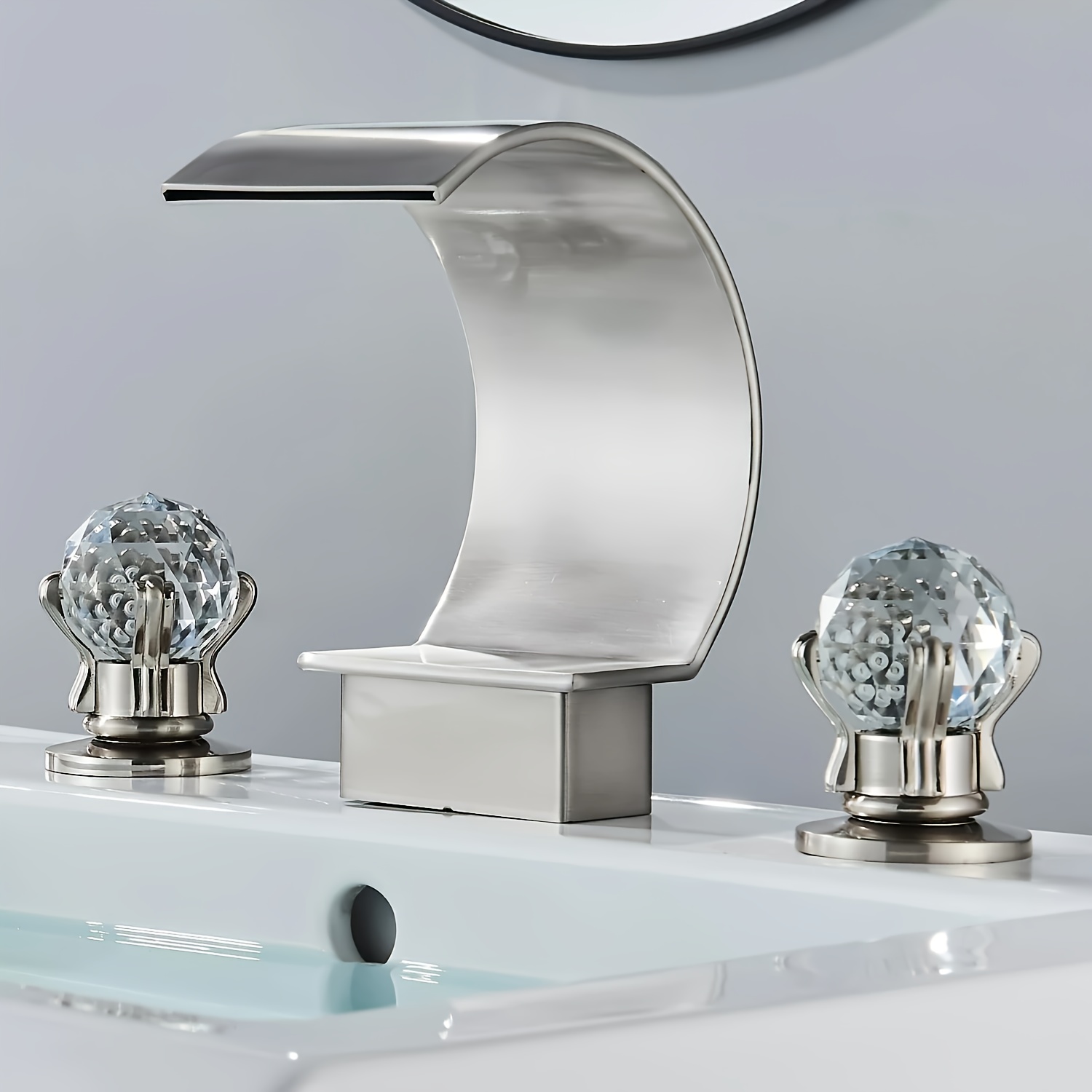 YAGATAP Modern High Arc Waterfall Bathroom Faucet - Widespread Mixer Tap