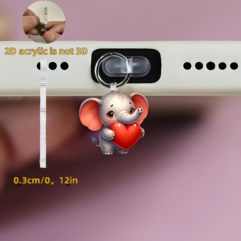 2D Flat Acrylic Elephant Phone Dust Plug