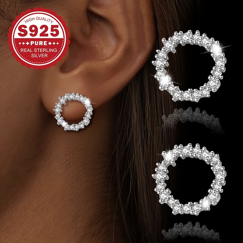 

1 Pair S925 Sterling Silver Zirconia Stud Earrings, Luxurious & Allergy-friendly, 1.1g, & Gifting, Mardi Gras Day Accessory, Style For All