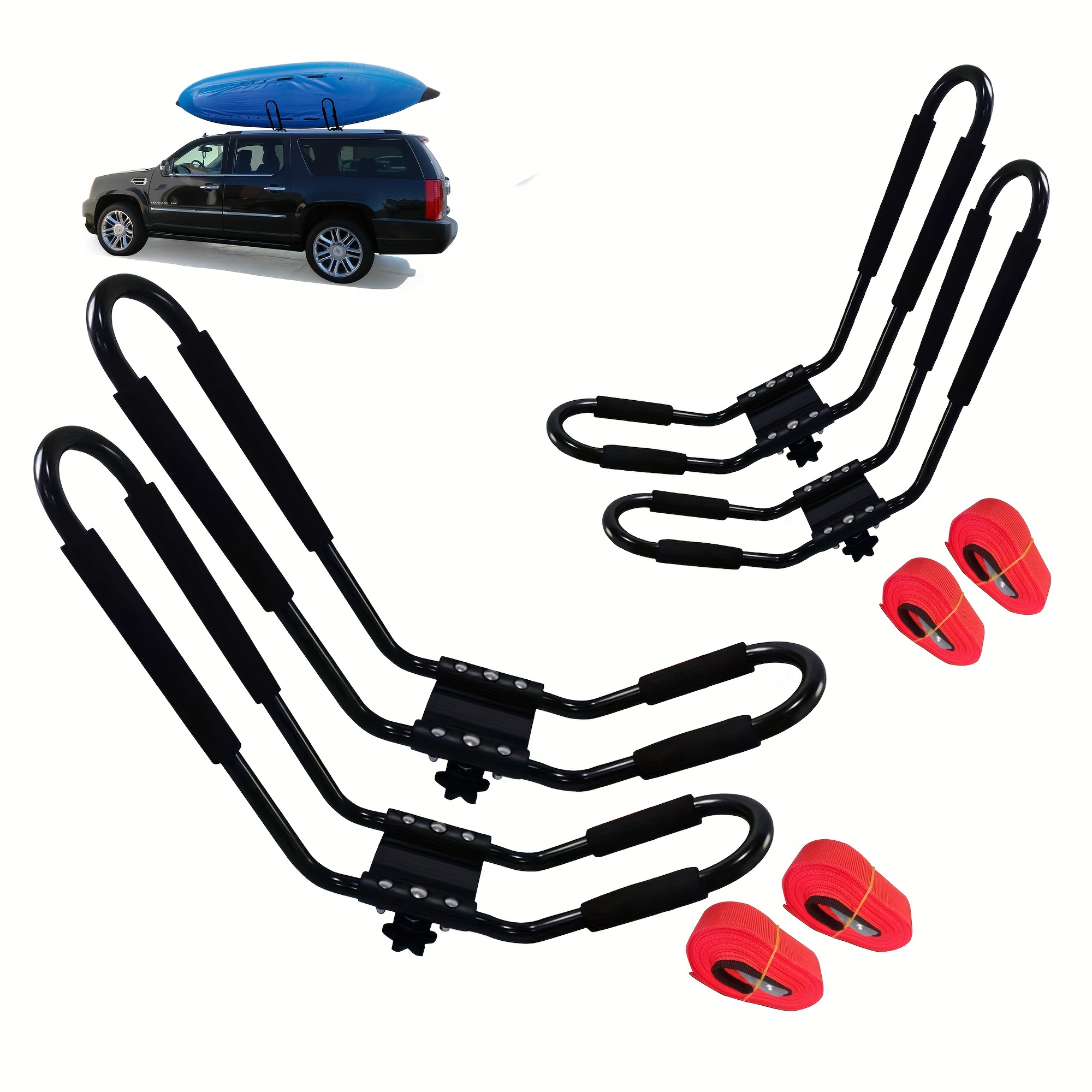 TEMU Bar = 4 Pcs Universal Kayak Carrier Roof Rack Boat Suv Truck With 4 Pcs Tie Down Straps