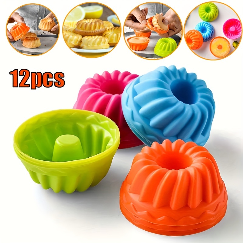 

12pcs/set Silicone Muffin Cups For Home Baking - Non-stick, Easy To Clean, Reusable - Perfect For Cakes, Donuts, Puddings, And Jellies