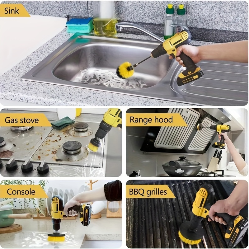 set of 3 8 10 13 16pcs drill brush attachments with cleaning pads multi purpose electric scrubber for bathrooms floors tiles grout and car detailing details 2