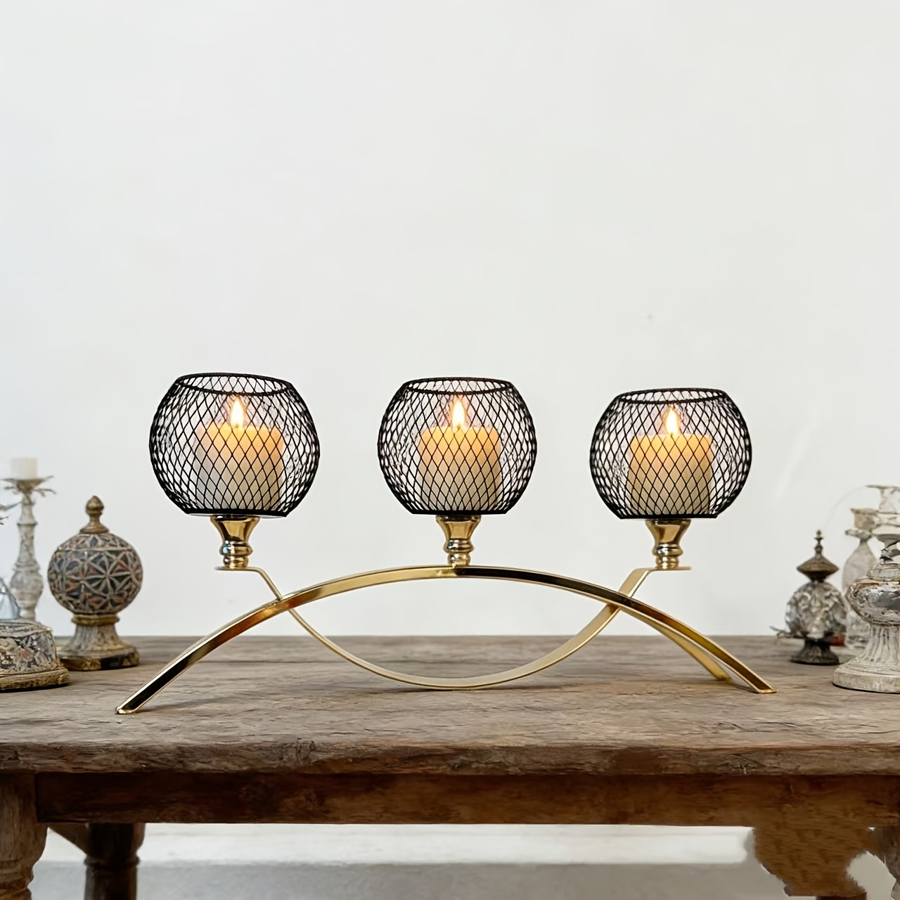 3-Arm Metal Candle Holder Suitable for Center Table Decor, Home Decor, Weddings, Banquets, Parties, Anniversaries, Christmas Decorations