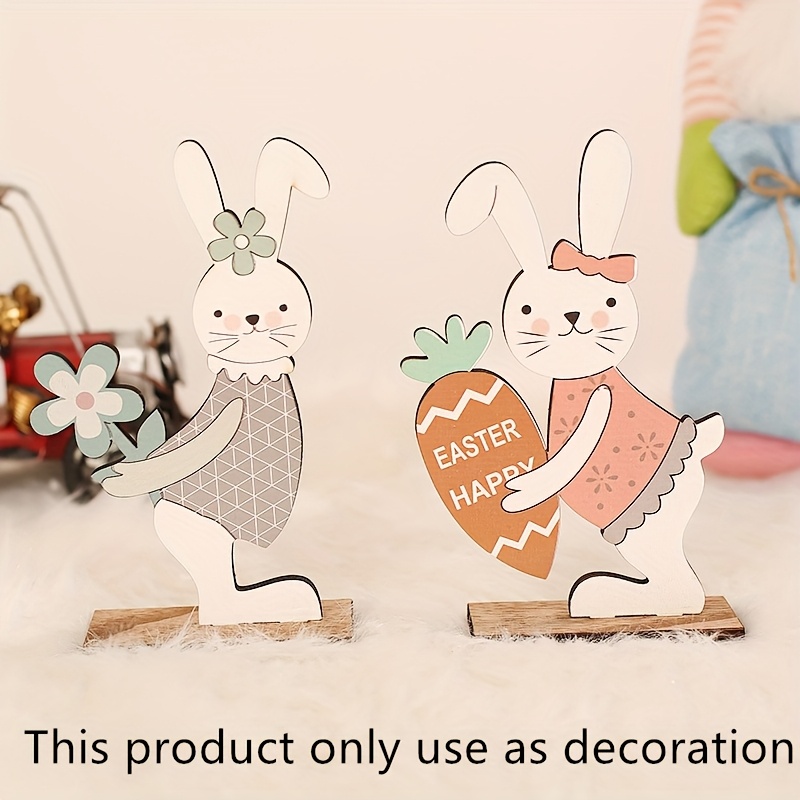 

1pc Wooden Easter Rabbit Tabletop Decoration - Handcrafted Bunny With Carrot, Ideal For Spring Celebrations, Centerpieces, Party Decor, Rabbit Accessories