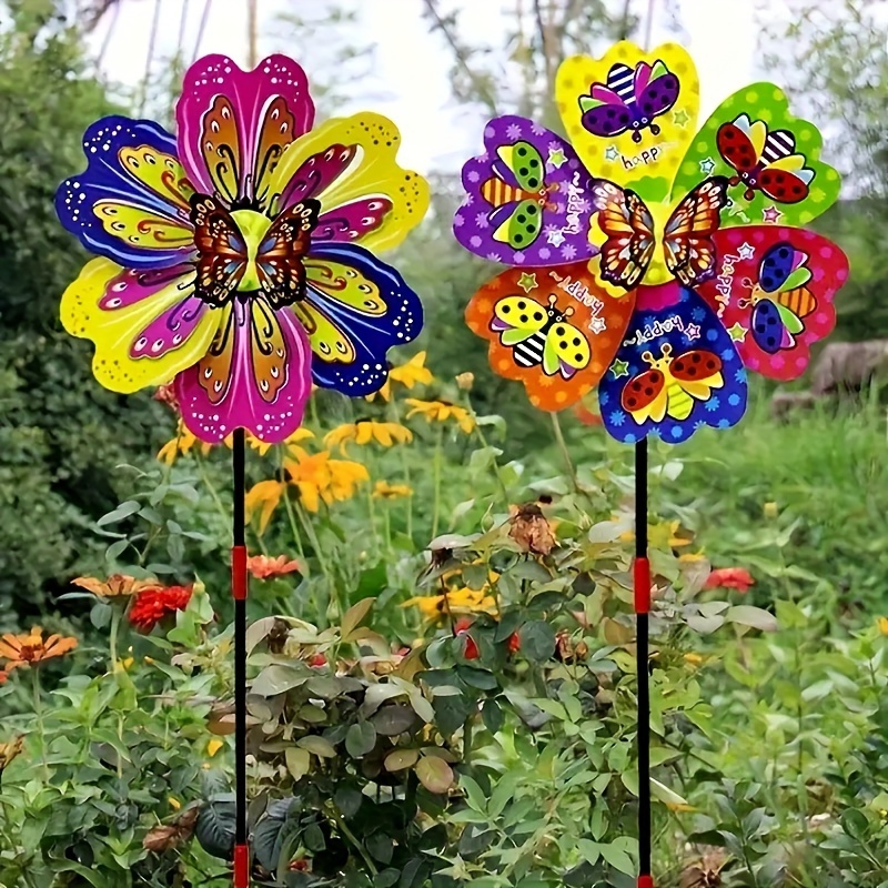 

2-pack Colorful Wind Spinners, Plastic Flower-shaped Kinetic Windmill, Multicolored Insect Design, Perfect Birthday Gift, Decorative Outdoor Ornament For All , No Battery Required